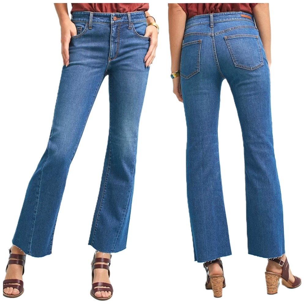 Pilcro High-rise Cropped Flare Raw Hem Jeans